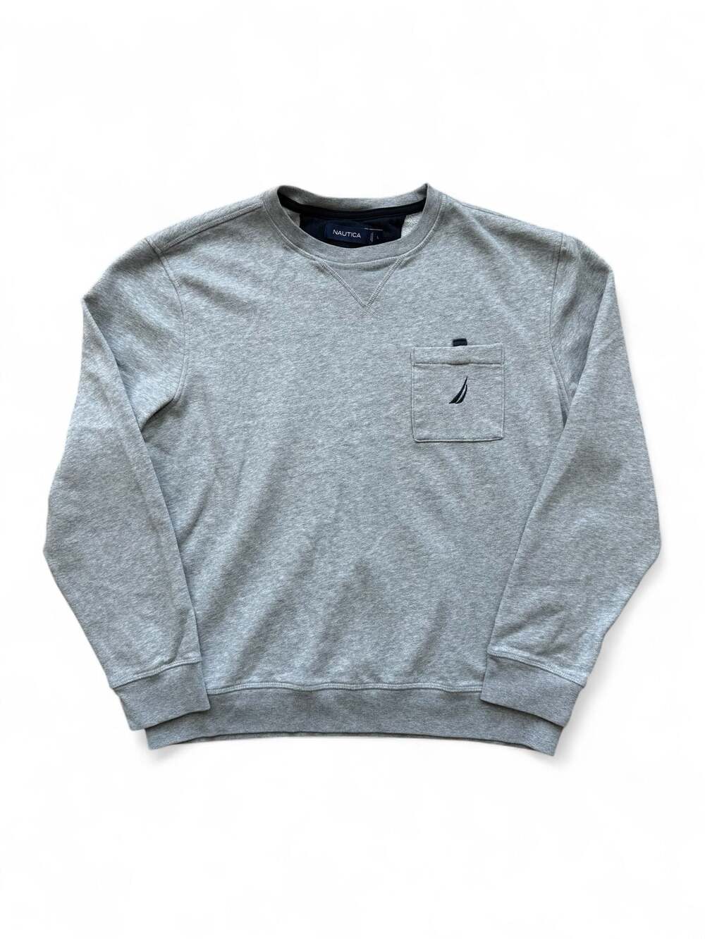 Nautica Men's Gray Crew Neck Fleece Pullover Sweatshirt with Chest Pocket